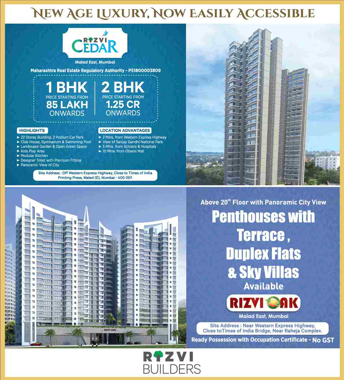 Get easy access to new age luxury by investing at Rizvi properties in Mumbai